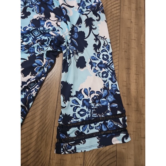 JM Collection Blouse XXL Blue Floral Boho Crochet Kimono Sleeves Tunic Top Chic - Picture 15 of 16